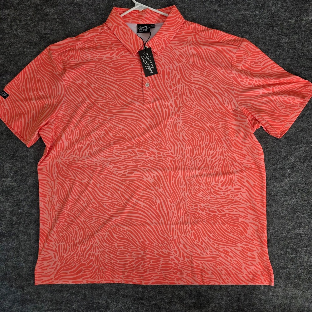 NWT Sunday Swagger Polo Mens 3XL Orange Zebra Print Performance Golf Shirt‎